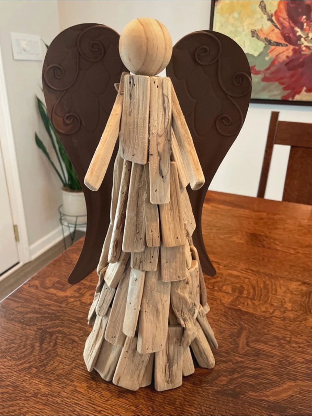 Rustic angel driftwood and metal 16.5”